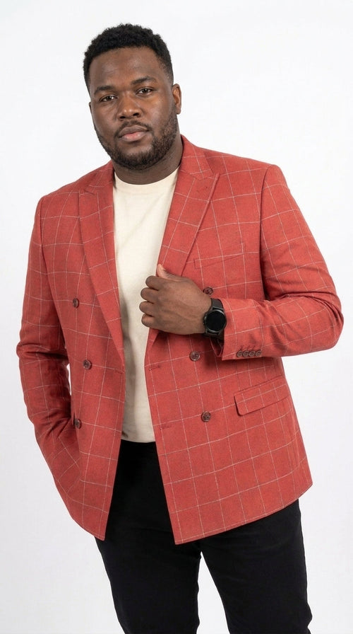 Men's Red Windowpane Plaid Double Breasted Suit – Modern Fit 2 Piece