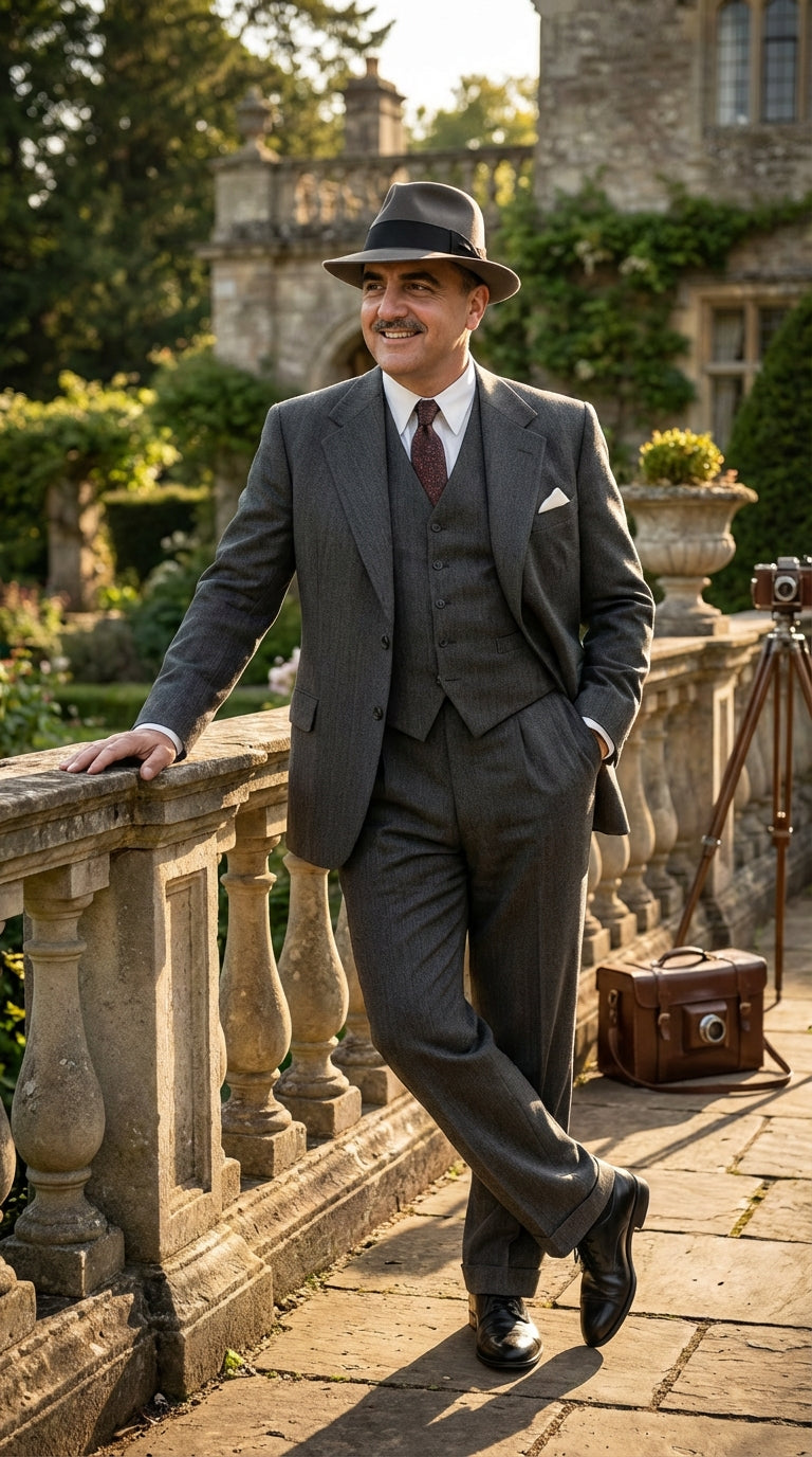 Al Capone Mens Charcoal Gray Stripe 3-Piece Gangster Style Suit 1920s Jazz Club Inspired Formal Suit Outfit - Suit