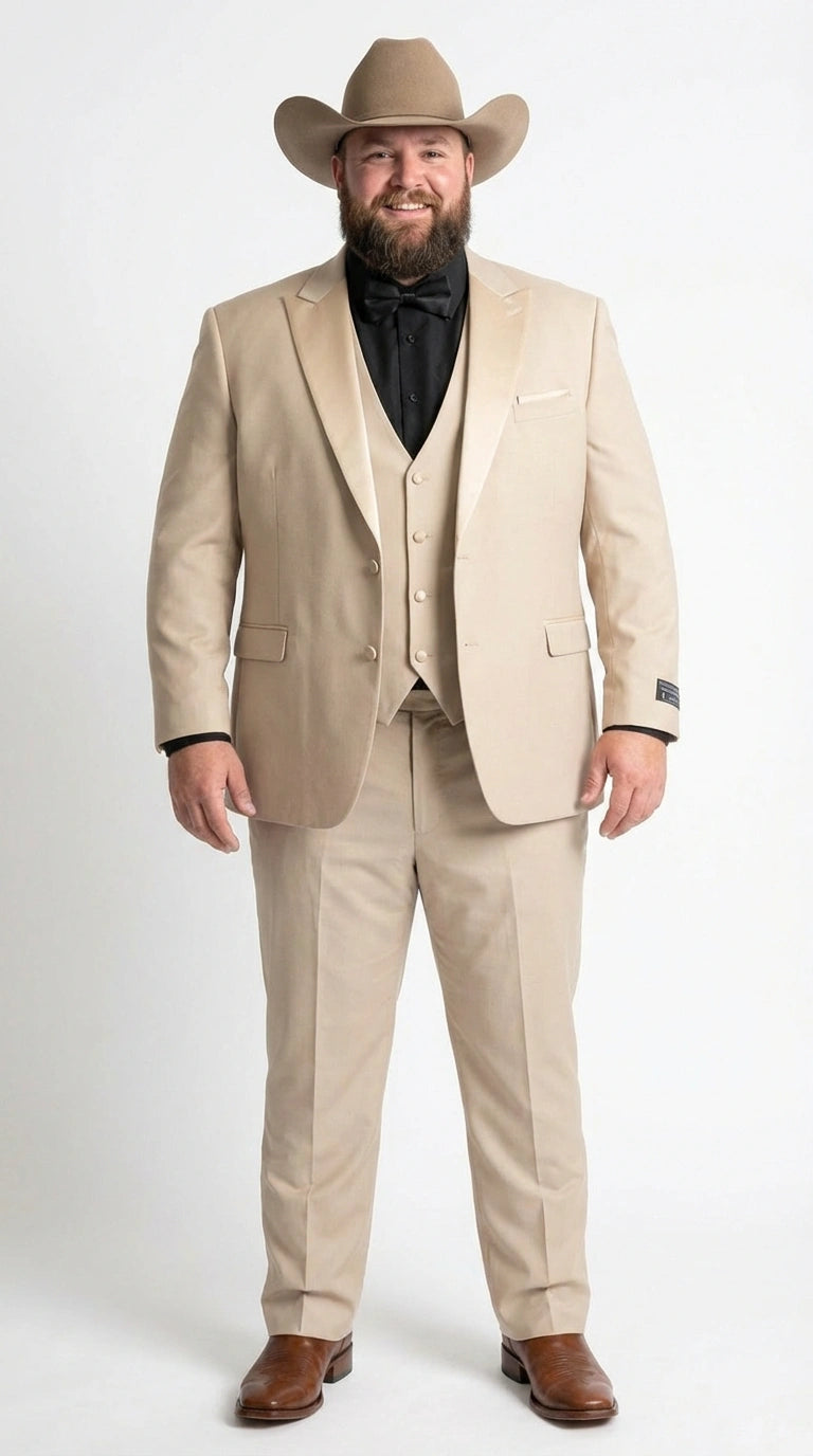 Mens Tan Cowboy Suit Western Formal Two Piece Suit for Weddings,  Champaign Sand Color - 34 Short or Extra Small