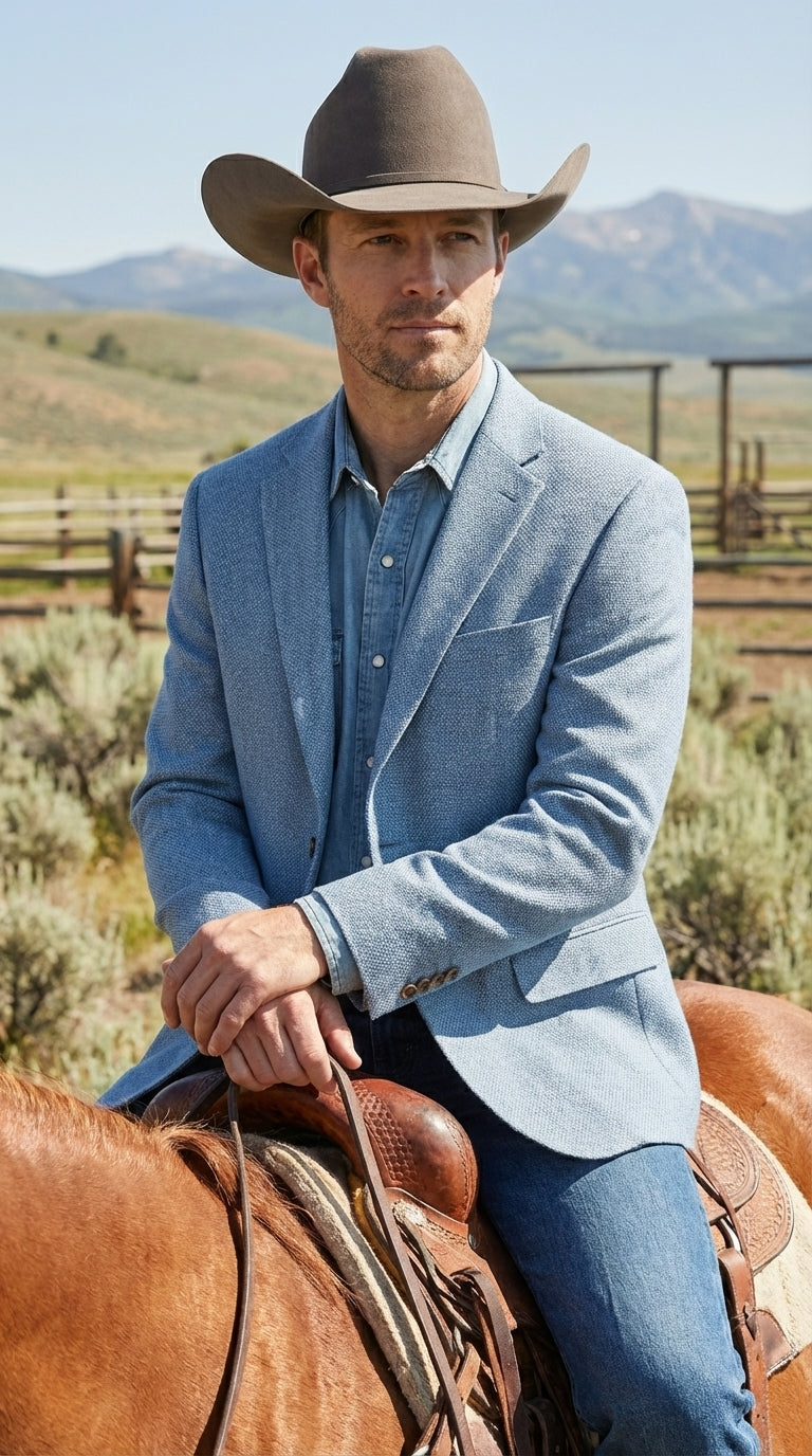 Mens Rugby Teal Baby Sky Western Blazer – Cowboy Style Casual Sport Coat for Men Classic Western Jacket in Light Blue Color - 36 Short