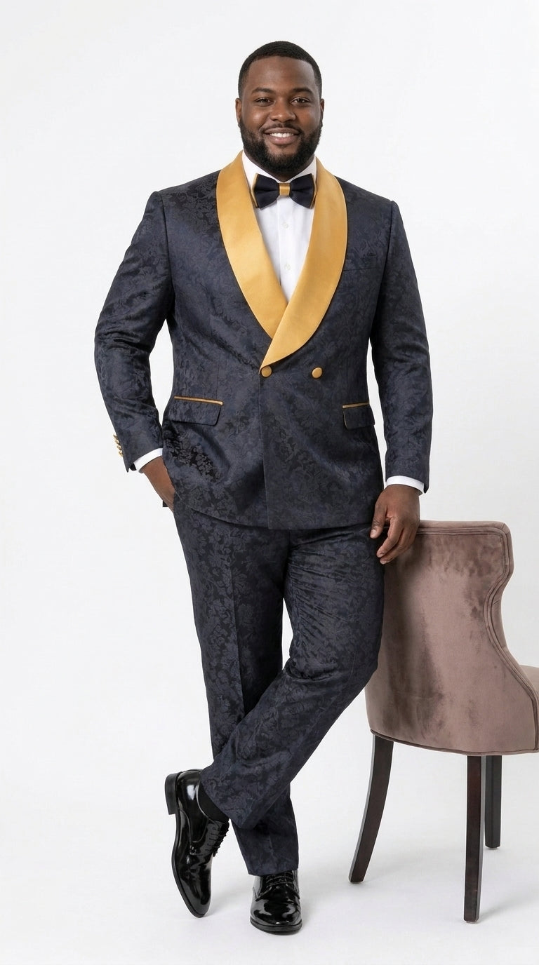 Men’s Black and Gold Hollywood Tuxedo – Double-Breasted Shawl Lapel Prom, Wedding and Formal Suit - 34 Short or Extra Small