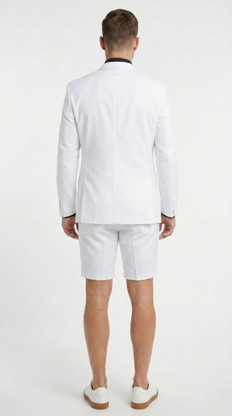 Men’s White Tuxedo Suit with Shorts – Modern Formal Blazer and Short Pants Set for Wedding, Prom Summer Fabric - 34 Short or Extra Small