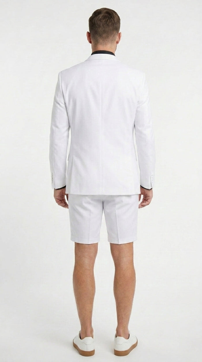 Men’s White Tuxedo Suit with Shorts – Modern Formal Blazer and Short Pants Set for Wedding, Prom Summer Fabric