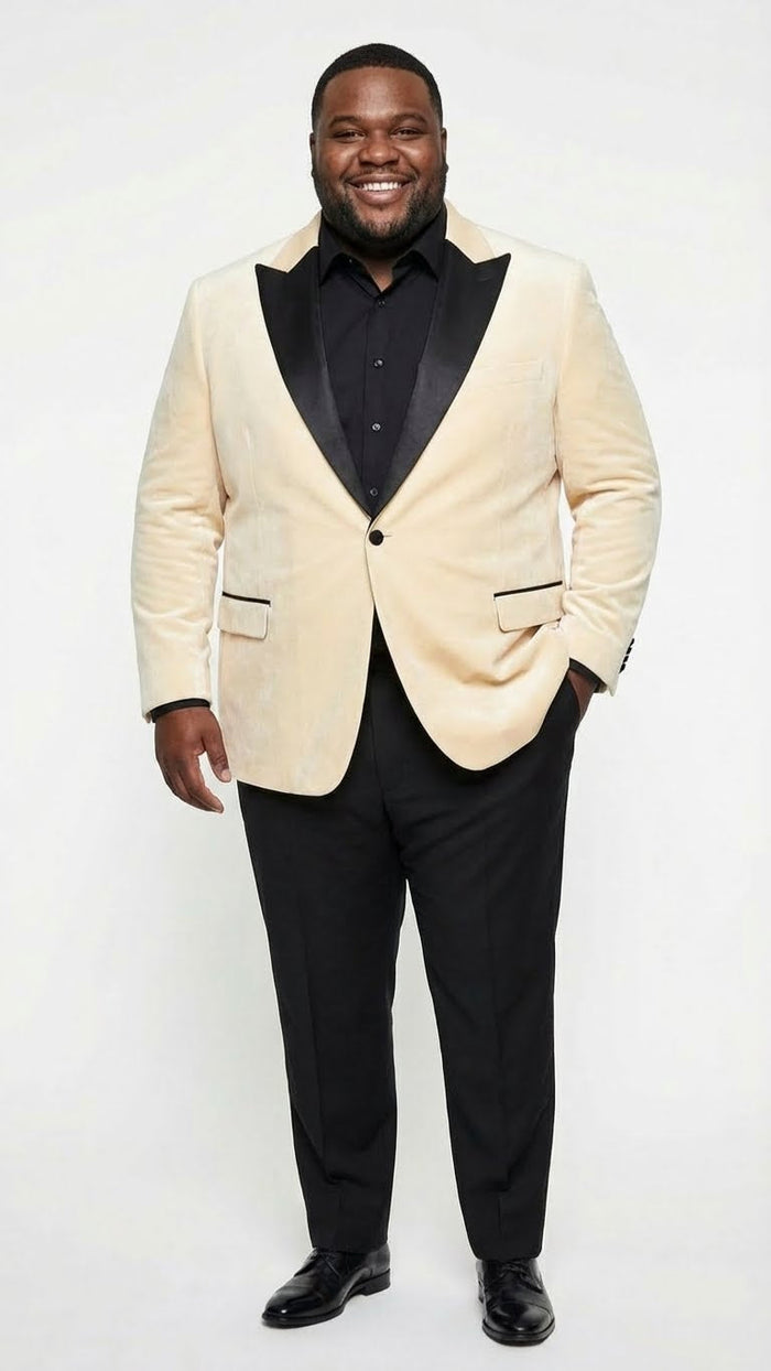 Mens Ivory Dinner Jacket - Cream Velvet Blazer with Black Satin Lapel | Wedding and Party Formal Sport Coat in off white