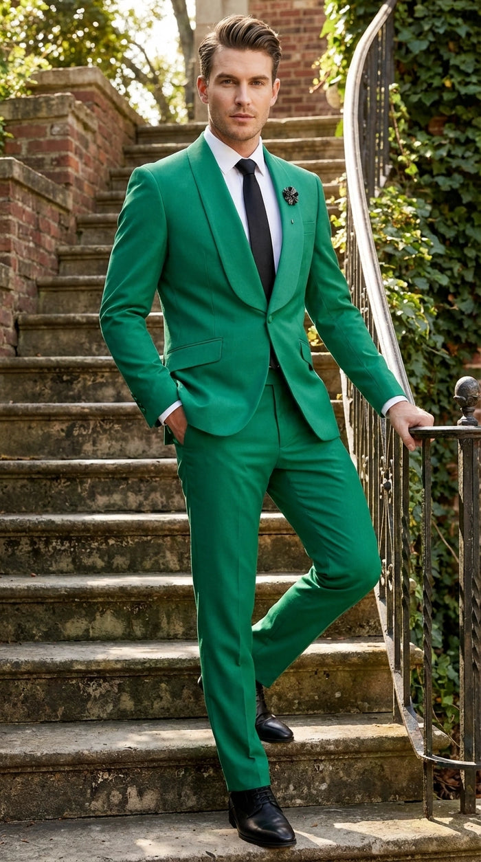 Mens Augusta Green Emerald Light Green Suit Slim Fit 2 Piece Formal Suit for Wedding, Prom and Evening Events