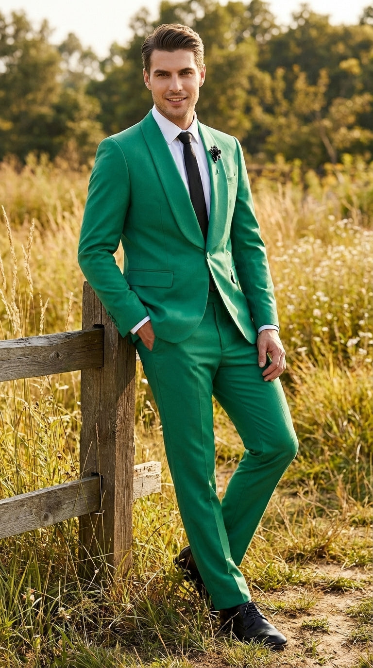Men’s Emerald Green Tuxedo Suit – Emerald Green Formal Tuxedo with Shawl Lapel Jacket Trousers for Prom, Wedding in Augusta Green - 34 Short or Extra Small