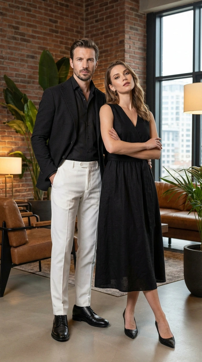 Mens Black Seersucker Blazer - Textured Two-Button Notch Lapel Formal & Summer Sport Jacket in Black Tone-on-Tone Cotton Fabric