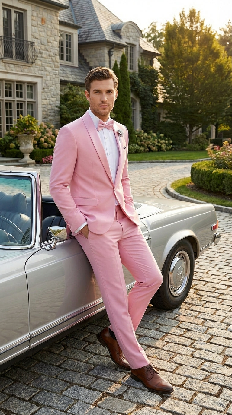 Mens Dusty Rose Pink Summer Tuxedo – Satin Shawl Lapel Formal Wedding Prom Suit - 34 Short or Extra Small