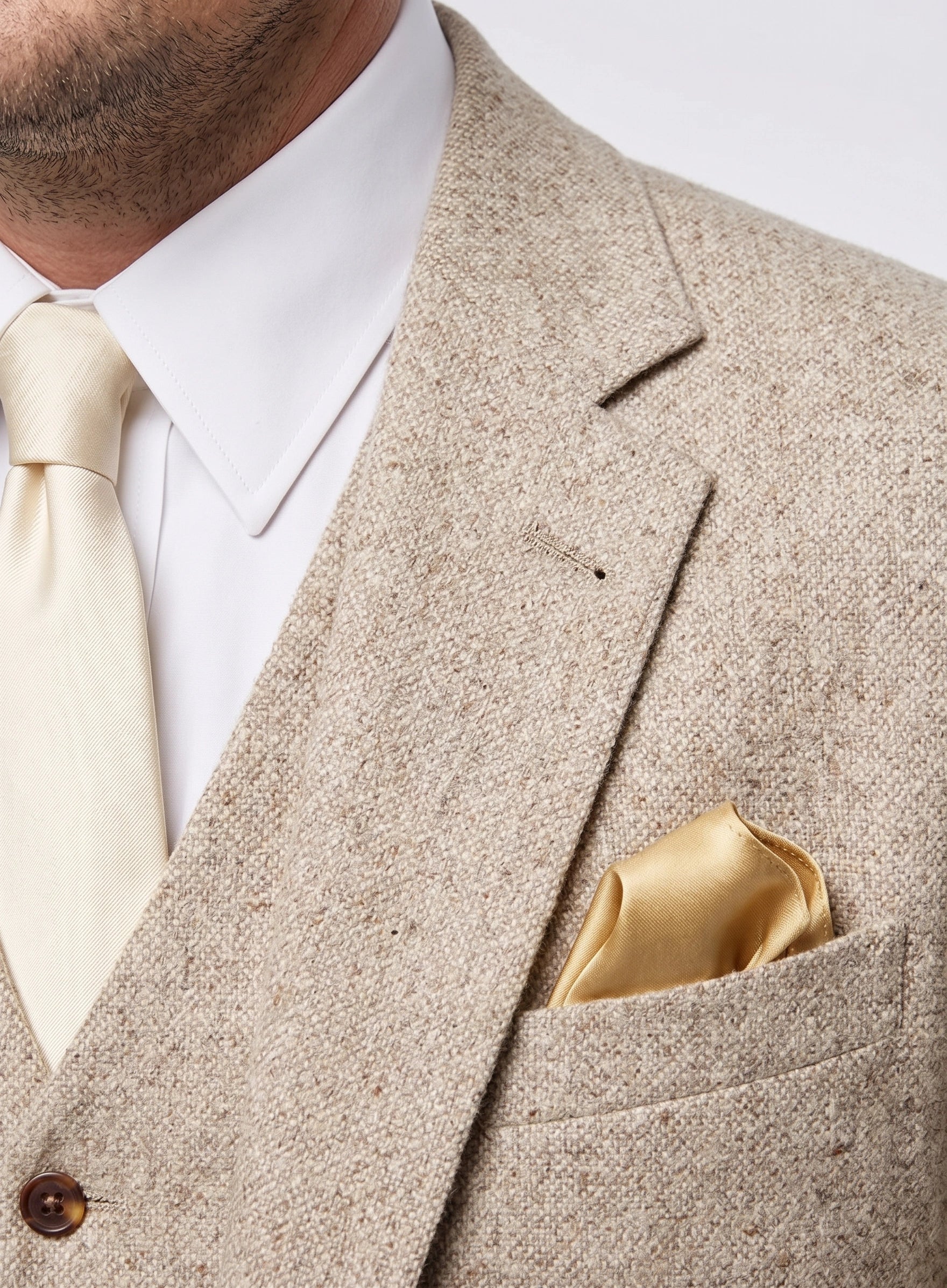 Men’s Light Tan Tweed Great Gatsby 3 Piece Suit – Vintage Vested Wedding Suit, 1920s Classic Formal Outfit Herringbone - 34 Short or Extra Small