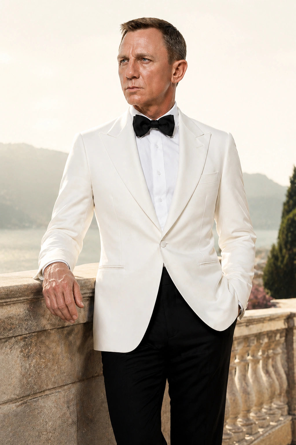 Men’s Pure White Dinner Jacket Blazer – James Bond Style Formal Tuxedo Blazer for Wedding, Black Tie & Evening Wear - 36 Short