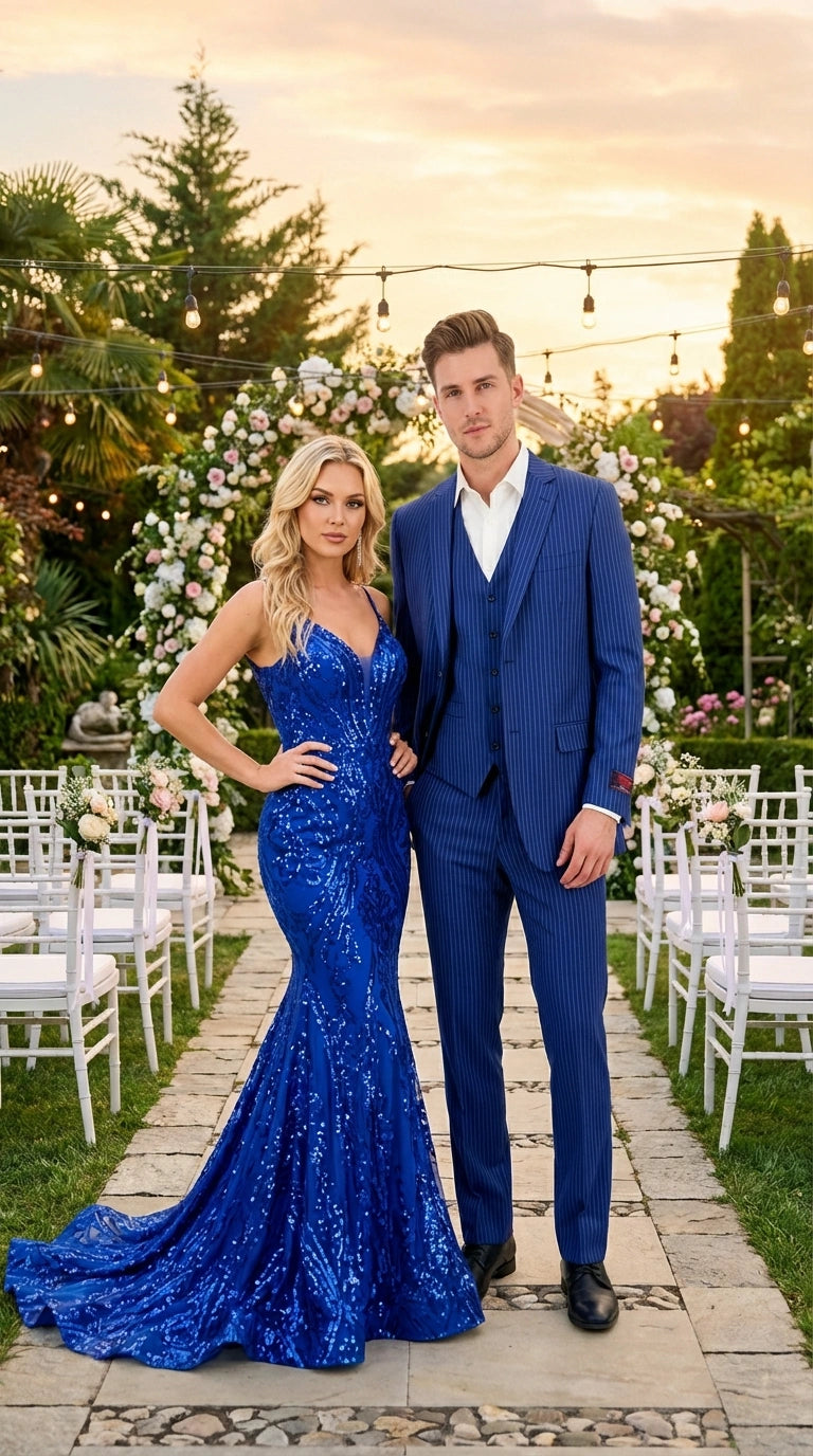 Men’s Royal Blue Pinstripe Three Piece Suit – Classic Formal 3PC Business and Wedding Suit Indigo Teal Saphire Pinstripe - 34 Short or Extra Small