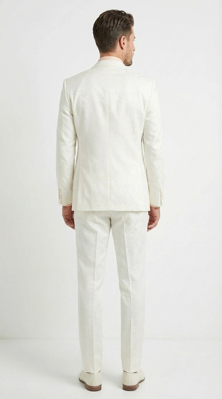 Vinci Men’s Ivory Three Piece Suit – Ivory 3PC Formal Wedding Suit for Groom, Prom and Black Tie Events - 34 Short or Extra Small