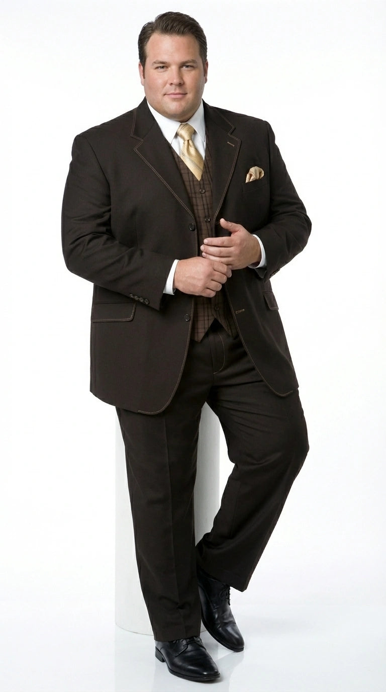 Men’s Dark choclate Brown Three Buttons 3 Piece Suit – Classic Brown 3PC Wedding, Church and Business Formal Suit for Men - 34 Short or Extra Small