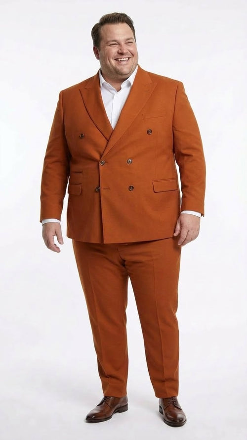 Vitali Brand Mens Burnt Orange Double Breasted Suit in Rust Brick Copper Color
