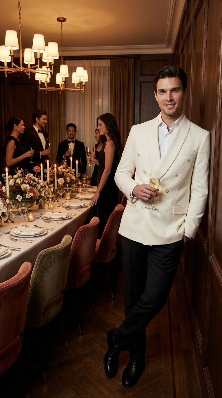 Mens Ivory Dinner Jacket Blazer – Elegant Ivory Cream Off White Formal Blazer Wedding Tuxedo Jacket Evening Wear - 36 Short