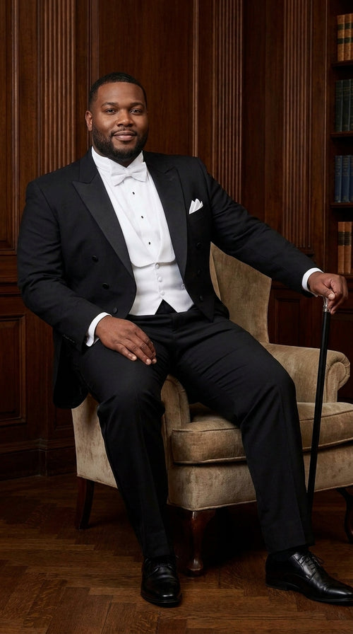 Men’s Black Victorian Tailcoat Tuxedo – 1800s 19th Century Edwardian Peak Lapel Formal Suit