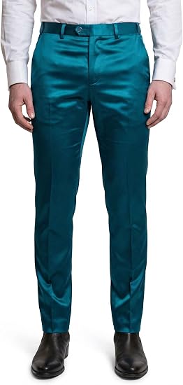 Mens Solid Color Shiny Satin Dress Pants 6VP1010 - dress size pants : 28 Unfinished bottom