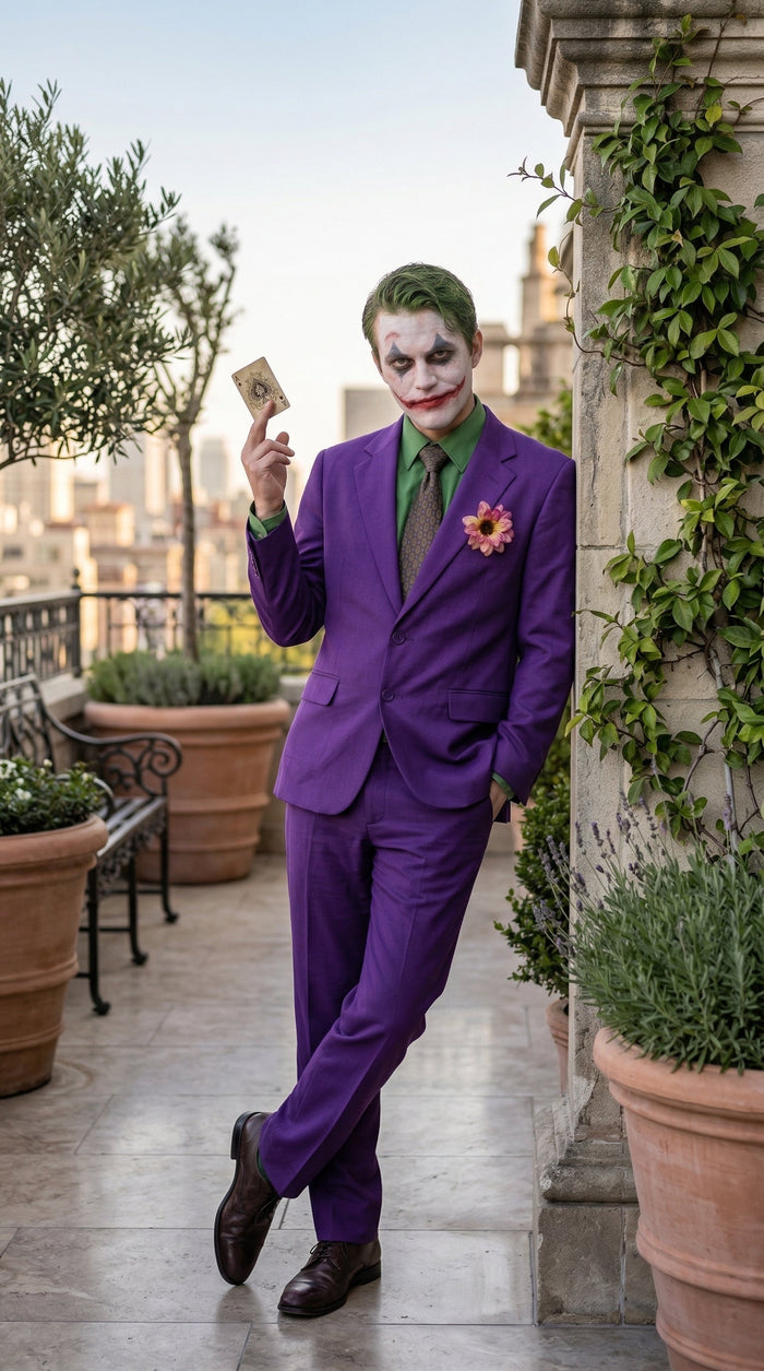 Men’s Purple Joker Blazer Dark Knight Inspired Jacket – Classic Villain Style Party Blazer, Halloween Costume Suit Jacket, Stylish Themed Wear