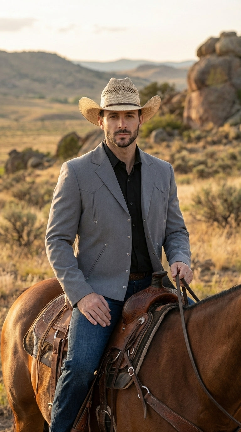 Mens Gray Western Blazer Set – Cowboy Style Jacket and Pants Outfit Classic Country Western Suit - 36 Short