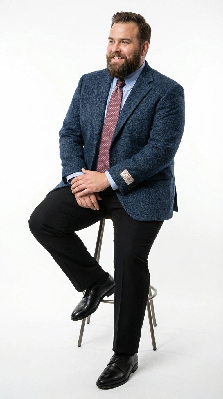 Mens Light Blue Tweed Blazer Sport Coat – Classic Herringbone Jacket Formal Business Casual Smart Outerwear in indigo cobalt blue - 36 Short
