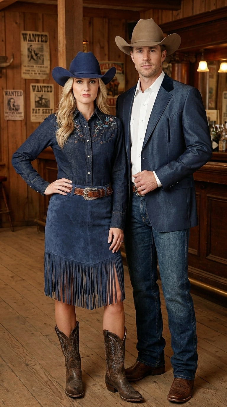 Men’s Sapphire Indigo Western Cowboy Blazer – Classic Western Style Jacket, Country Casual Dress Blazer in Navy Blue with sheen - 36 Short