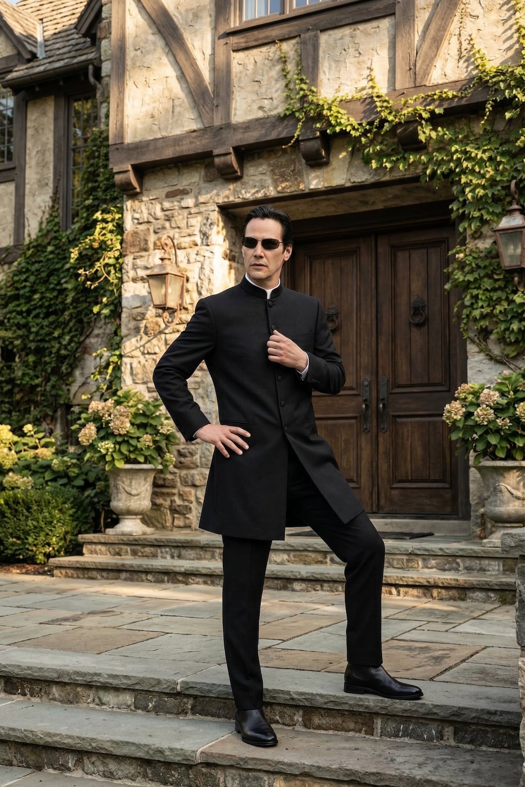 Coat Men's Black Coat Matrix Keanu Reeves Inspired Long Coat Classic Mandarin Collar Formal Overcoat, Stylish Winter Trench Coat, Neo Style Jacket Coat Men's Black Coat Matrix Keanu Reeves Inspired Long Coat Classic Mandarin Collar Formal Overcoat, Stylish Winter Trench Coat, Neo Style Jacket