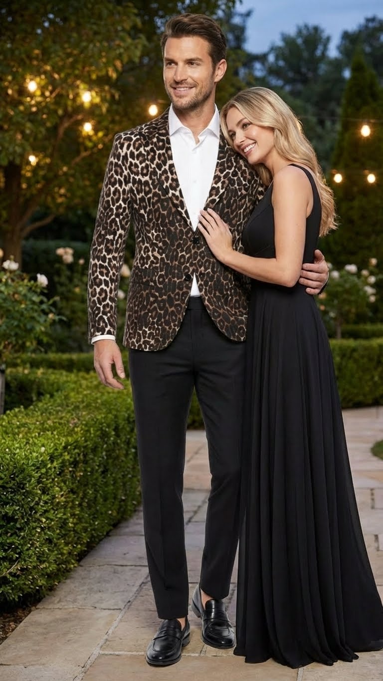 Men’s Leopard Print Blazer – Slim Fit Statement Jacket for Evening, Party, and Fashion Wear - 36 Short
