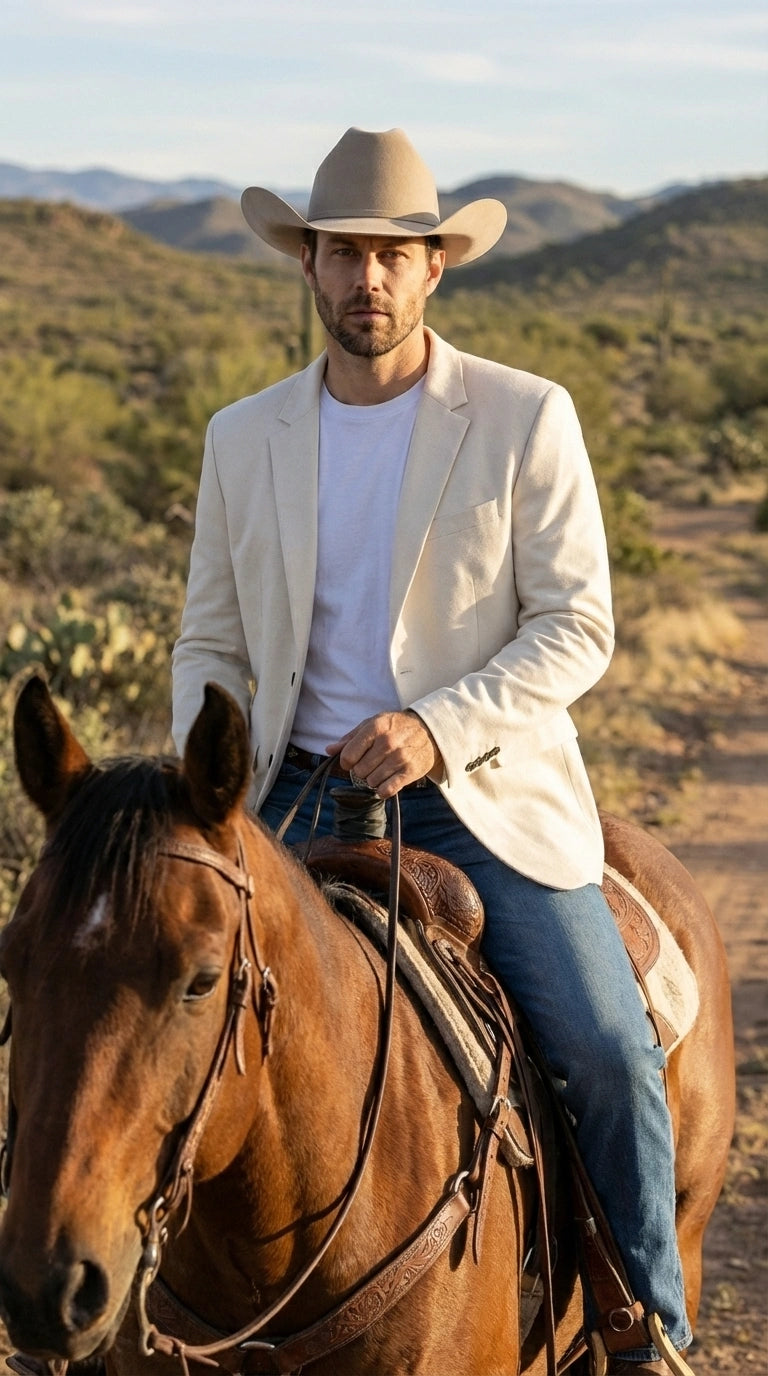 Men’s Off White Casual Blazer – Classic Western Style Lightweight Summer Cowboy Jacket Casual Ivory Cream Color - 36 Short