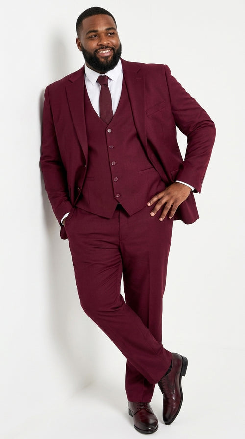 Men’s Stacy Adams Brand Burgundy 3 Piece Suit – Two Button Vested Style church wedding Modern Fit Suit
