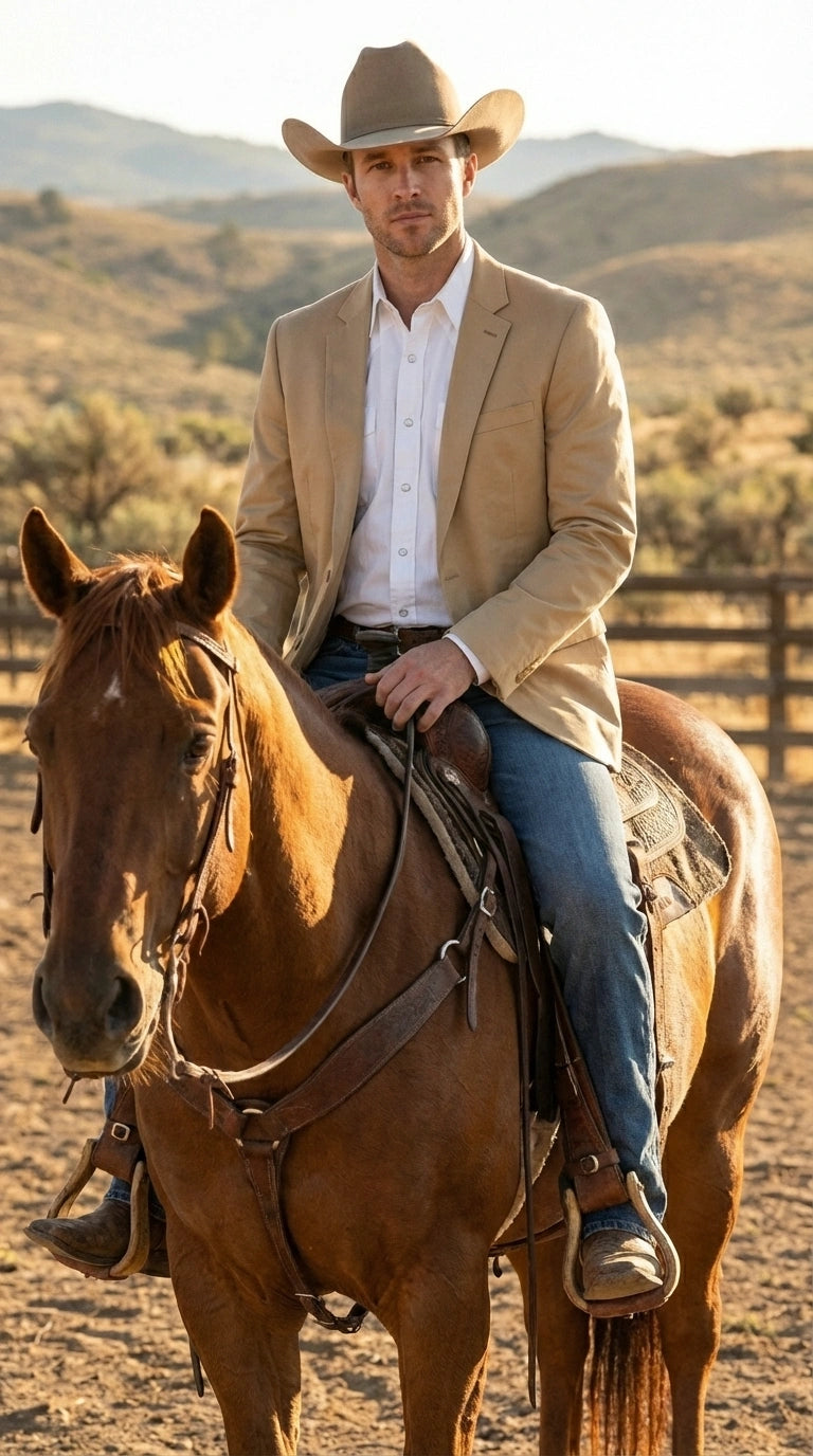 Men’s Tan Camel British khaki Western Blazer – Two Button Classic Casual Sport Coat - Cowboy Country Coat - 36 Short