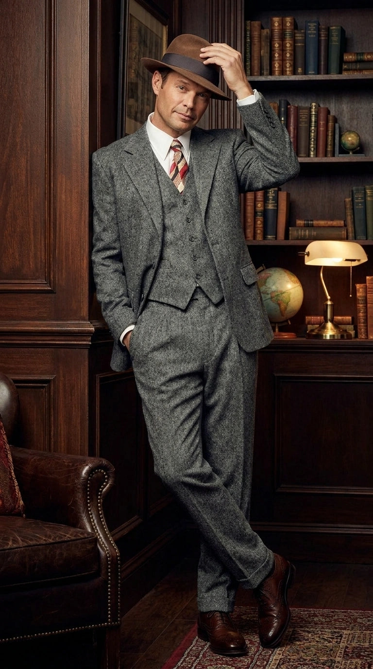 Men’s Grey Vintage Gangster Suit – Bonnie and Clyde Inspired 3 Piece Classic 1920s Formal Outfit - 34 Short or Extra Small