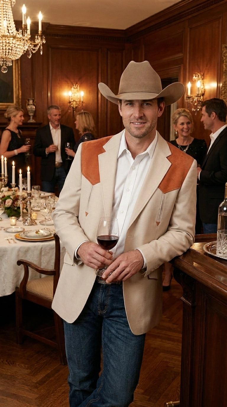Men’s Tan Beige and Rust Western Cowboy Blazer – Classic Country Style Jacket, Vintage Western Dress Blazer for Men Country Jacket - 36 Short