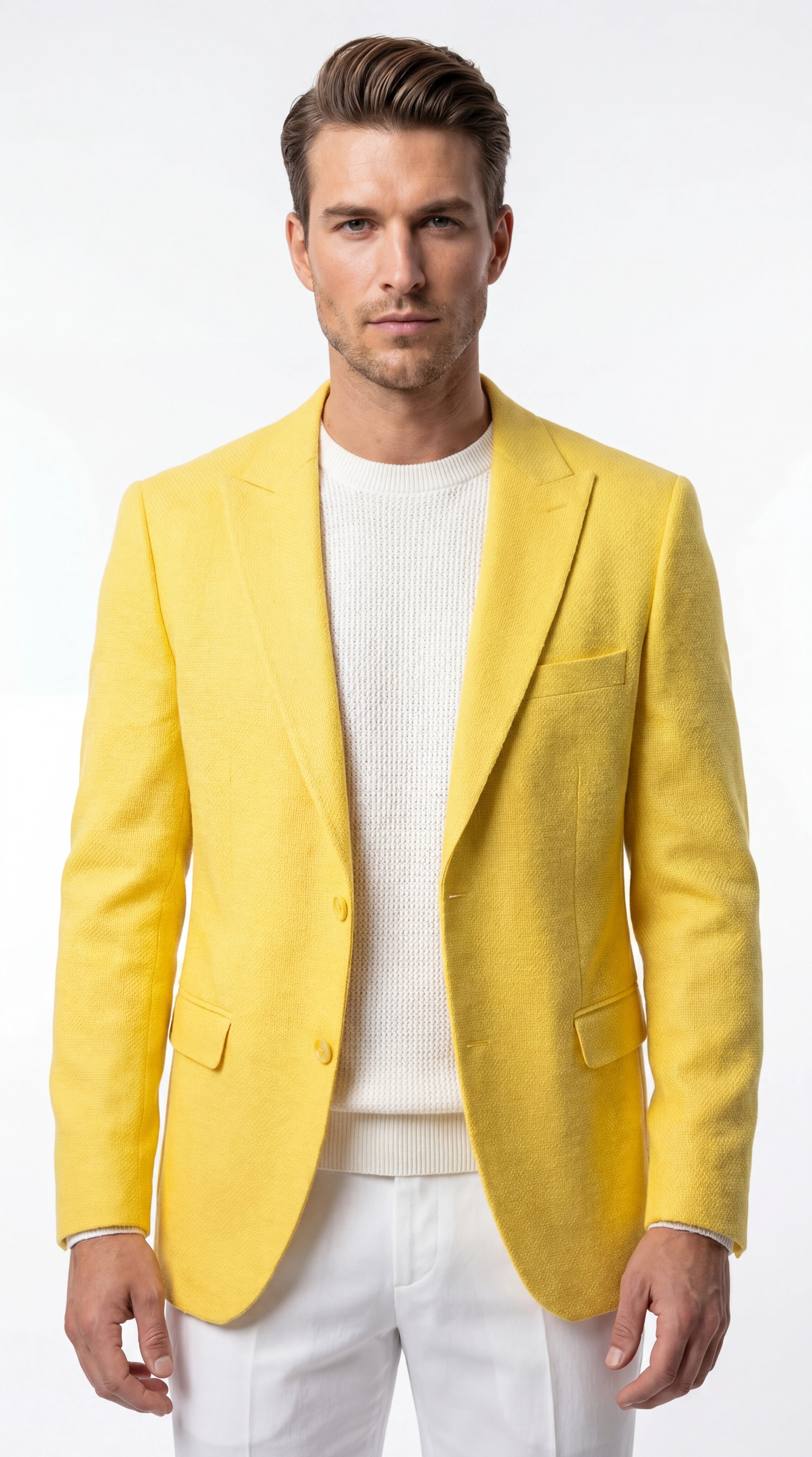 Zacci Brand Men’s Lemon Yellow Blazer Peak Lapel Hopsack Weave – Stylish Formal Blazer Jacket for Wedding, Party, Prom and Smart Casual Wear - 36 Short