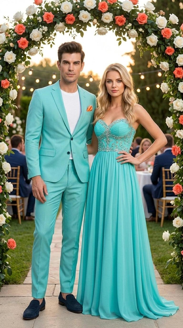 Men’s Turquoise 2 Piece Suit with Jacket and Pants, Formal Wedding Suit for Prom, Parties, Summer Events, and Special Occasions - 34 Short or Extra Small