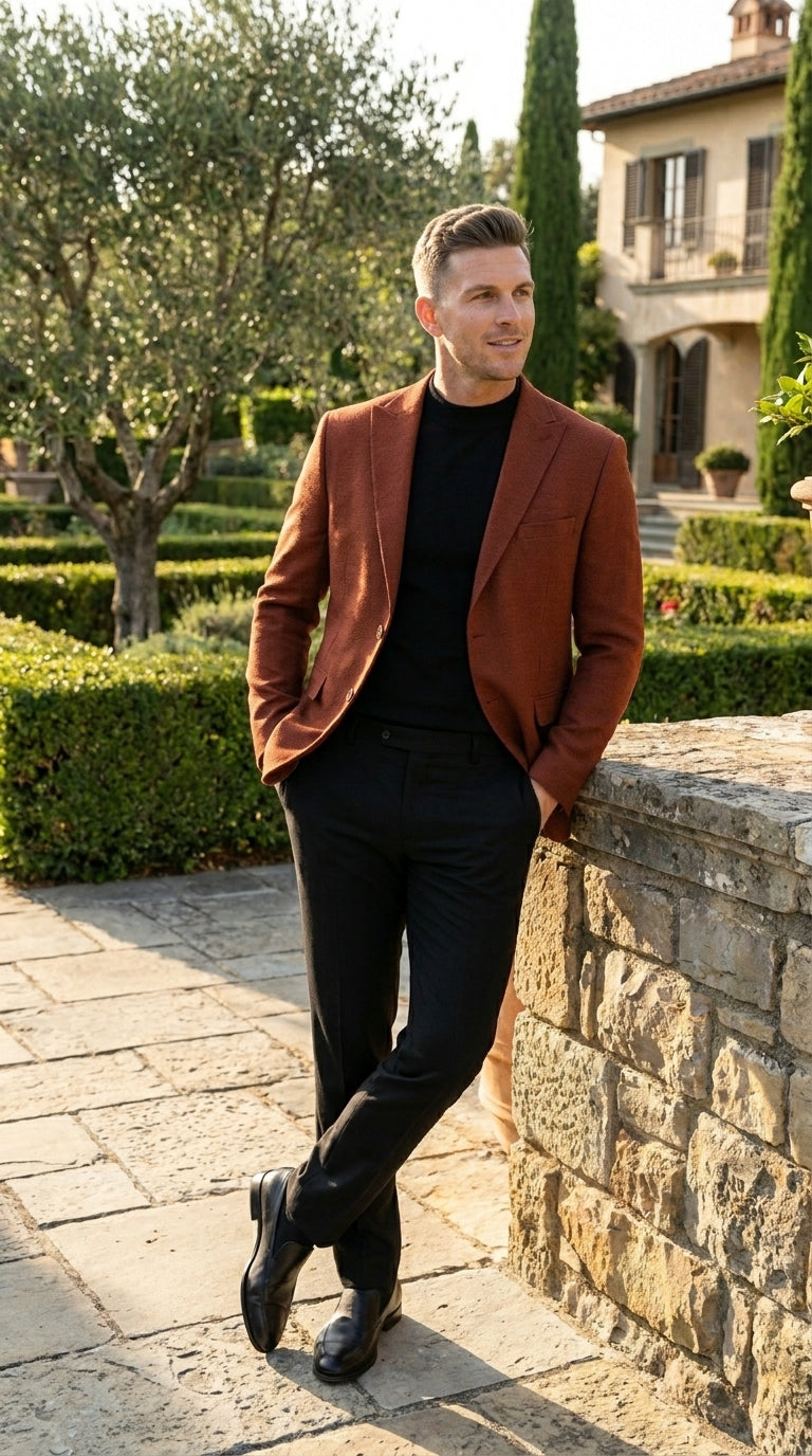 Men’s Rustic Brown Textured Blazer with Notched Lapel, Formal Dress Jacket for Weddings, Parties, Business Look - 36 Short