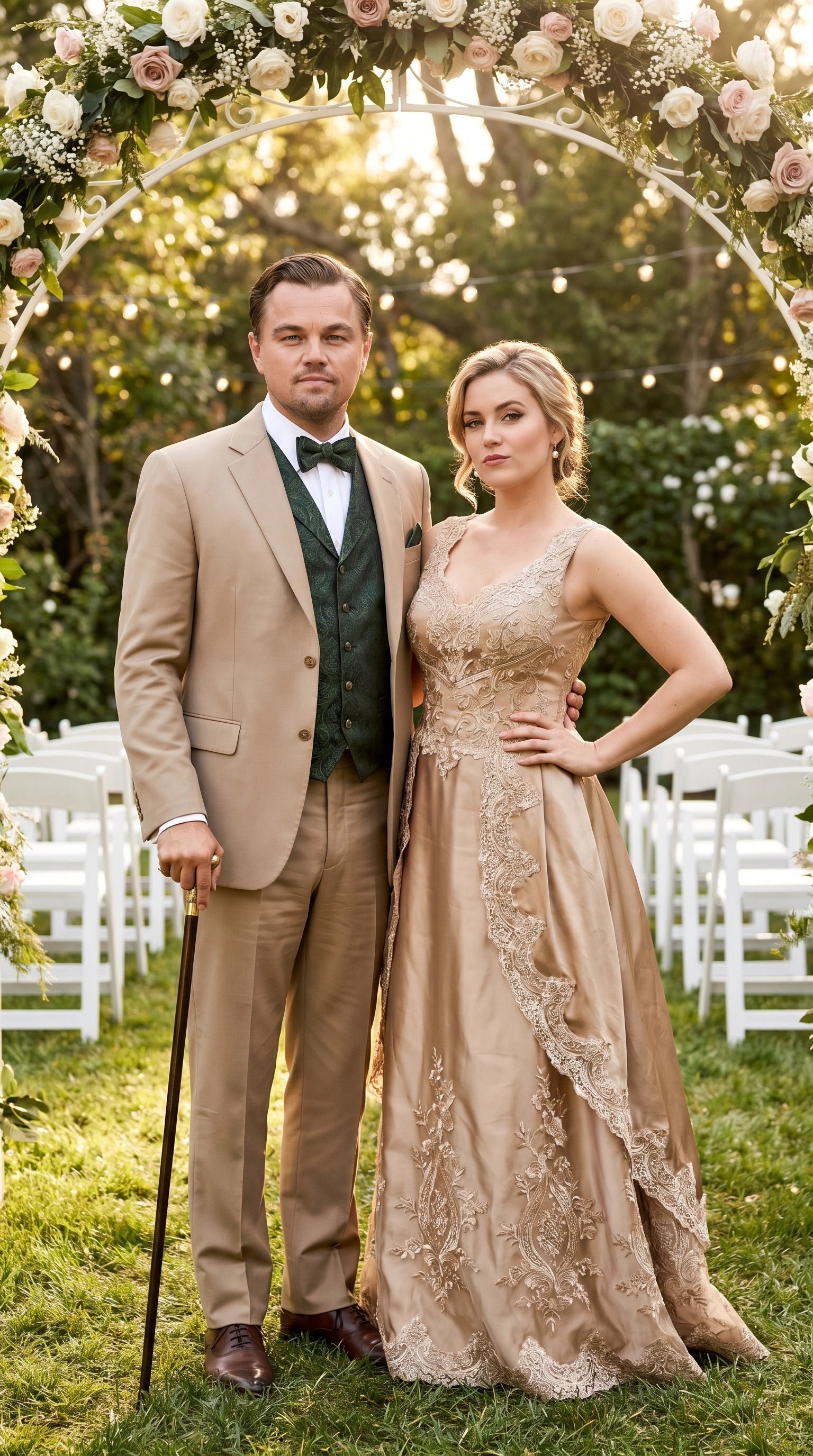 Men’s Khaki 3 Piece Suit with Patterned Vest, Great Gatsby Inspired Formal Suit for Weddings, Mardi Gra in Tan Camel Color - 34 Short or Extra Small