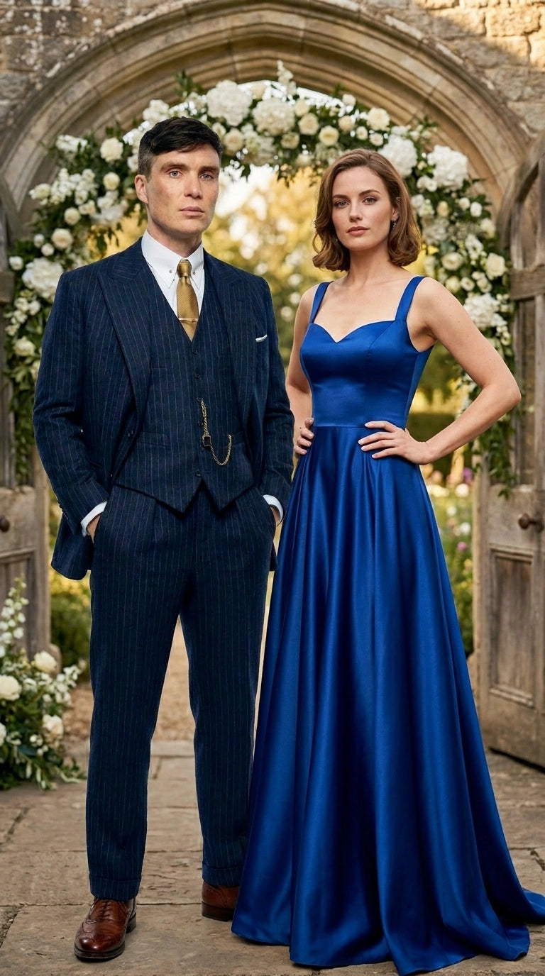 Men’s Navy Blue Pinstripe 3 Piece Suit, Thomas Shelby Inspired Vintage Formal Suit for Weddings, Parties, Prom, and Special Events - 34 Short or Extra Small