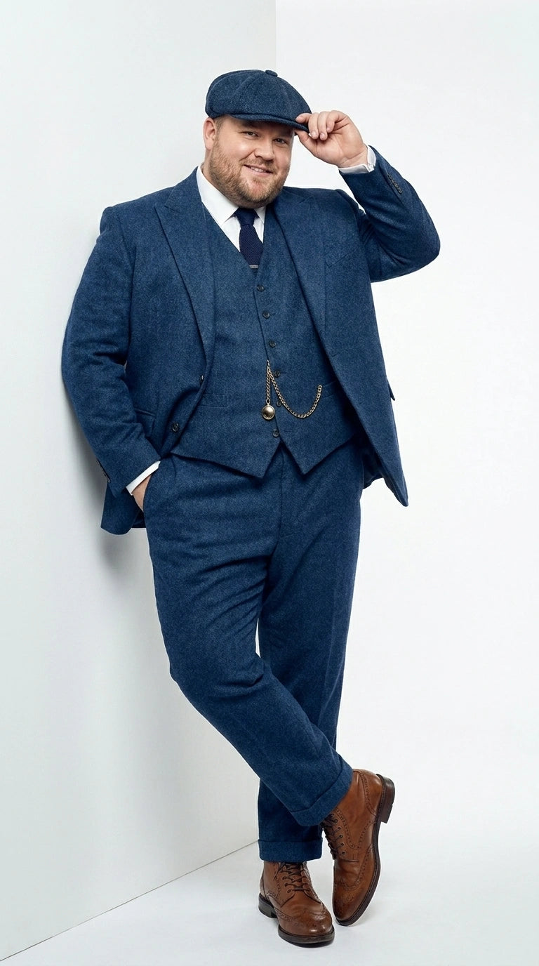Men’s Blue 3 Piece Suit, Thomas Shelby Inspired Vintage Formal Suit Herringbone Tweed 1920s fabric - 34 Short or Extra Small
