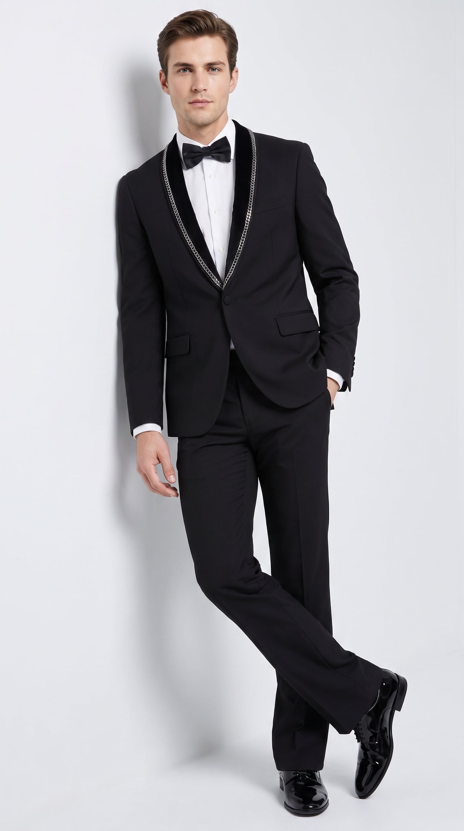 Men’s 1970s Style Black Boot Cut Tuxedo Suit – Shawl Lapel Wedding, Prom and Formal 2-Piece Suit - 34 Short or Extra Small