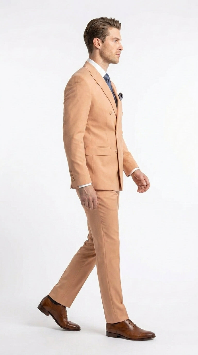 Men’s Peach Double Breasted Suit – Wedding & Prom Formal Suit Set, Classic Blazer and Pants Slim Fitted - 34 Short or Extra Small