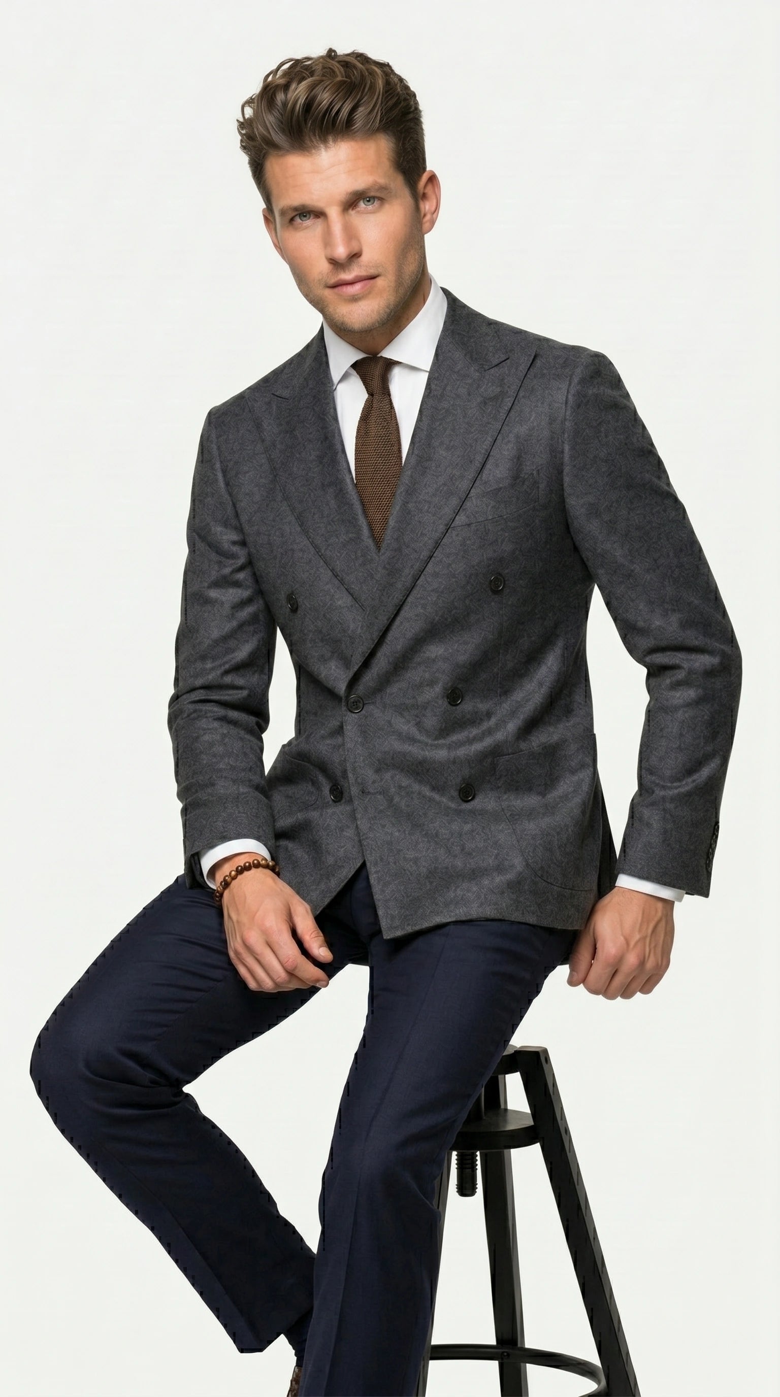 Men’s Charcoal Double Breasted Blazer, Formal Wedding Business Casual Sport Coat Jacket Wool Fabric - 36 Short