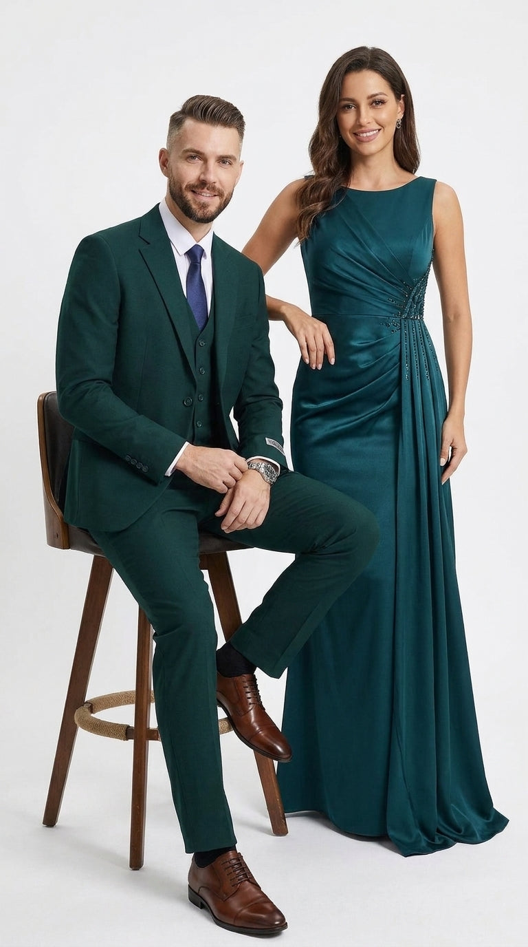 Stacy Adams Dark Teal Suit – Men’s 3-Piece Green Teal Wedding & Formal Suit Modern Fit