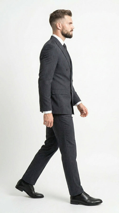 Men’s Black Pinstripe Double Breasted Suit – Classic Formal Business Suit Office and Evening Wear Modern Fit Conservative pattern
