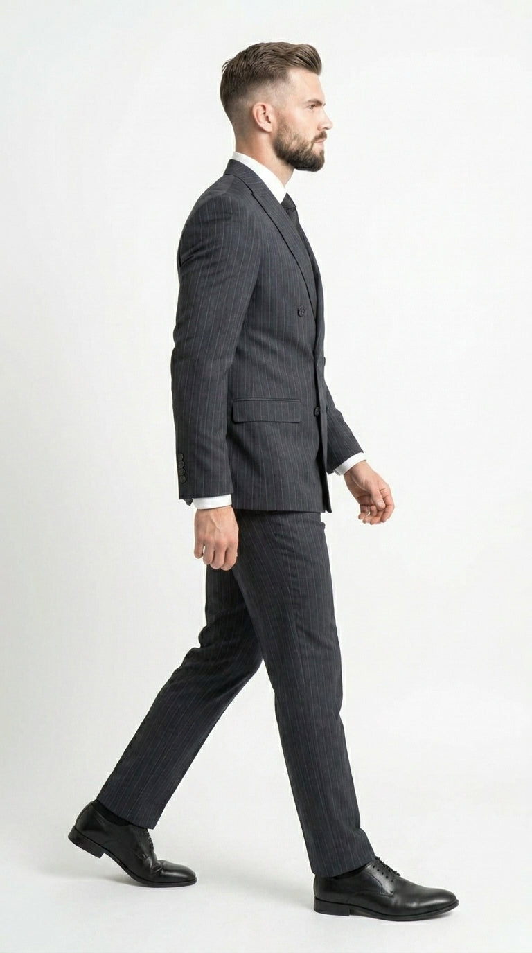 Men’s Black Pinstripe Double Breasted Suit – Classic Formal Business Suit Office and Evening Wear Modern Fit Conservative pattern - 34 Short or Extra Small