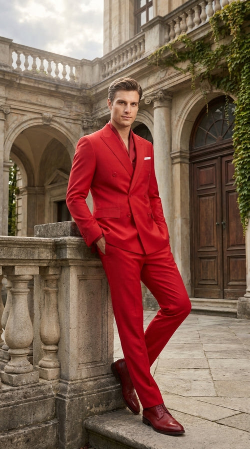 Men’s Red Double Breasted Suit – Peak Lapel Wedding, Prom & Formal Party Suit