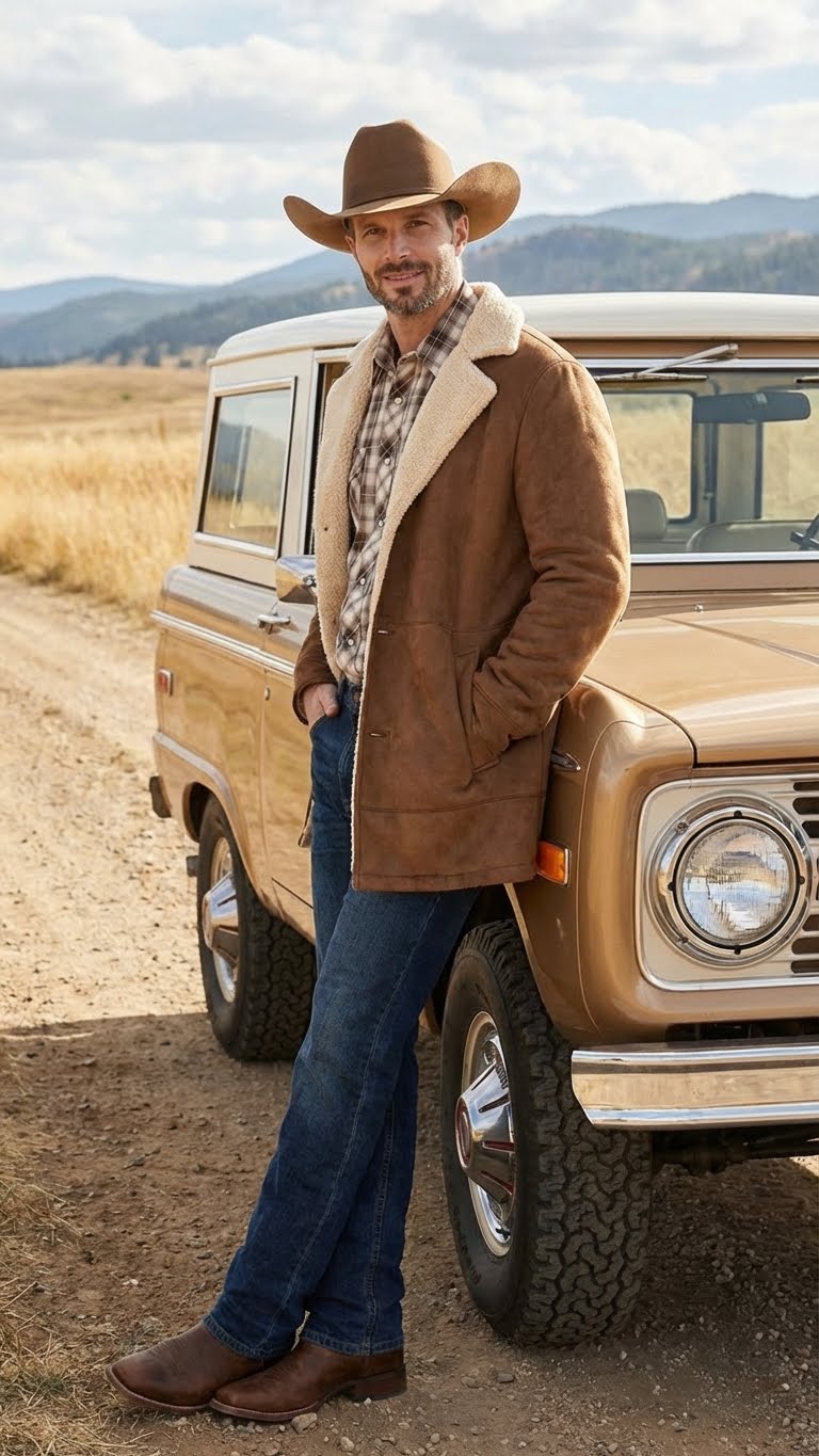 Men’s Brown Western Faux Suede Blazer Coat – Cowboy Style Long Jacket for Wedding, Party and Special Events - 36 Short