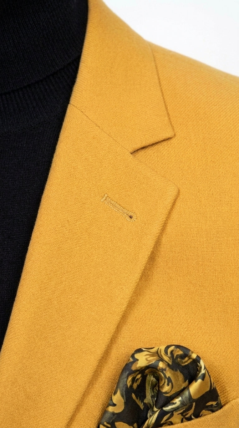 Men’s Mustard Gold Blazer, Fashion Sport Coat Wedding Party Church Dress Jacket - 36 Short