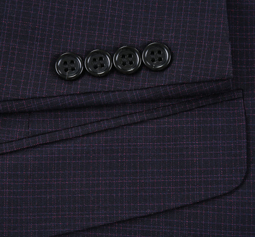293-13 Men's Classic Fit Single Breasted Black Micro Check Notch Lapel Suits
