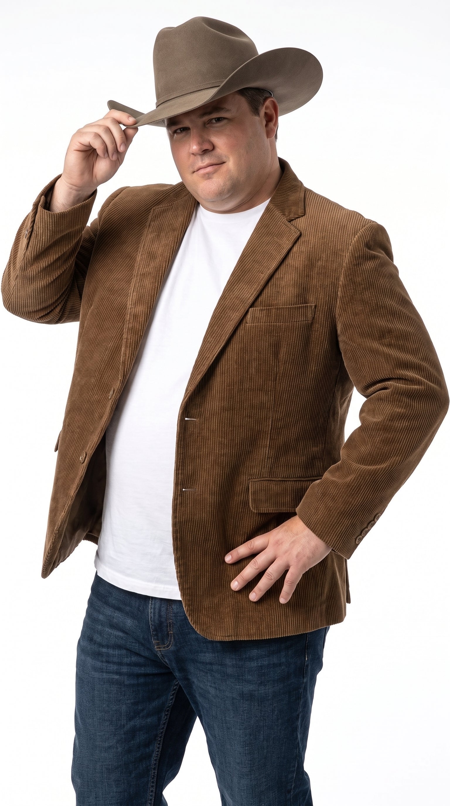 Men’s Brown Corduroy Country Blazer – Two-Button Western Sport Coat for Casual