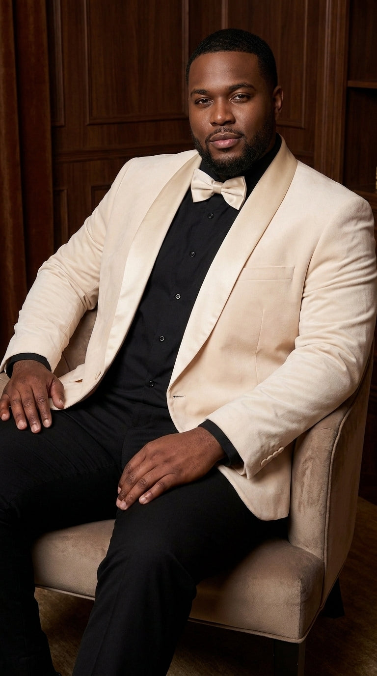 Men’s Champagne Tuxedo Dinner Jacket with Black Pants – Shawl Lapel Wedding, Prom and Formal Blazer - 34 Short or Extra Small